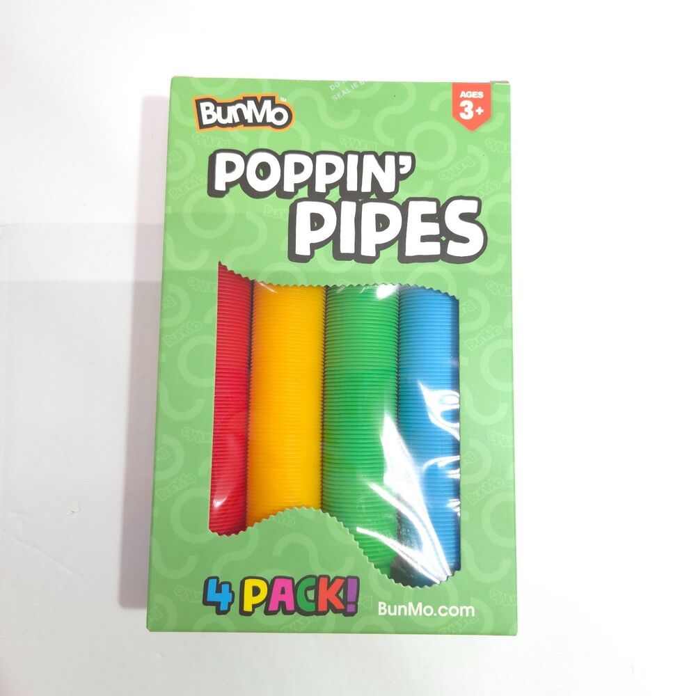 BunMo Poppin Pipes 4 Pack Large Sensory Pop Tubes Fidget Toy New